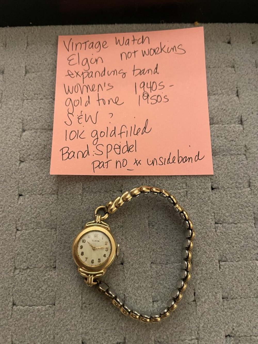Vintage Gold Watch Elgin 1940s Deco Mid Century 10k Gold Filled Not Working - Picture 11 of 15
